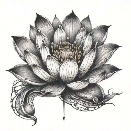 I would like a realistic black and gray tattoo on my forearm that centers around a lotus flower symbolizing enlightenmen tattoo design idea