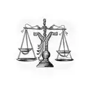 An abstract representation of a lawyer's scale of justice intertwined with a barbell tattoo design idea