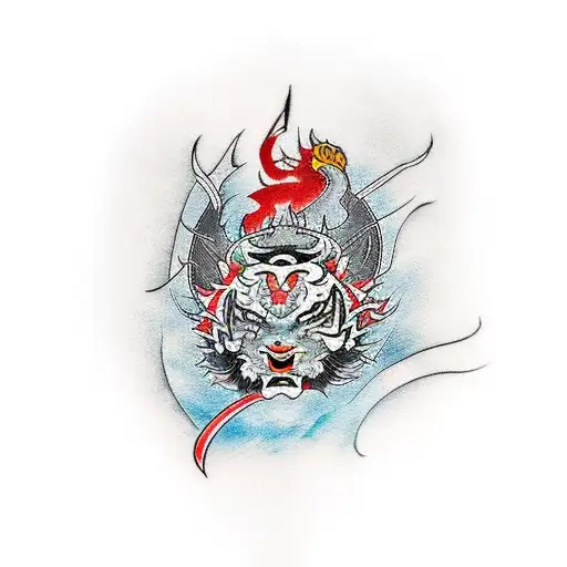 A Yakuza tattoo that includes: Samurai, Tengu, Tiger, Dragon, Phoenix, Sakura, Koi tattoo design idea