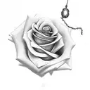 rose with ram animal and rosary tattoo design idea