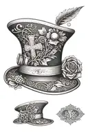 A dotwork tattoo of a nurse's cap adorned with intricate floral designs, symbolizing the client's dedication to their occupation and their love for all things creative tattoo design idea