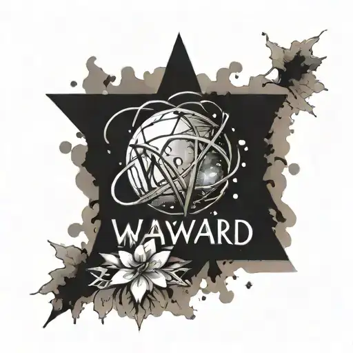 The word "wayward" surrounded by andromeda galaxy branching off the "y" in the word tattoo design idea