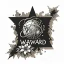 The word "wayward" surrounded by andromeda galaxy branching off the "y" in the word tattoo design idea
