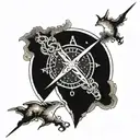 The word "wayward" surrounded by andromeda galaxy branching off the "y" in the word tattoo design idea