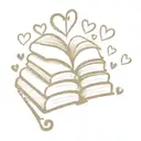 stack of books, top book is open and  hearts floating from inside the open book. JS intitals on the spine of the open b  tattoo design idea