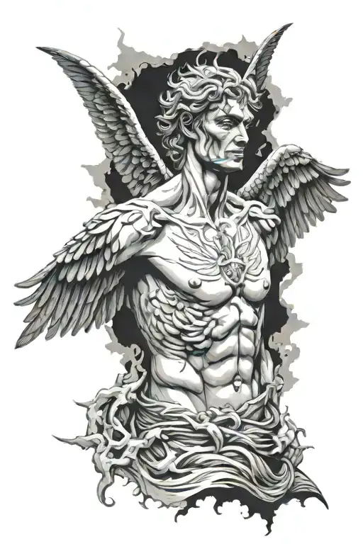nephilim with wings pointing towrads the sky   one wing  demon one wing angel  tattoo design idea