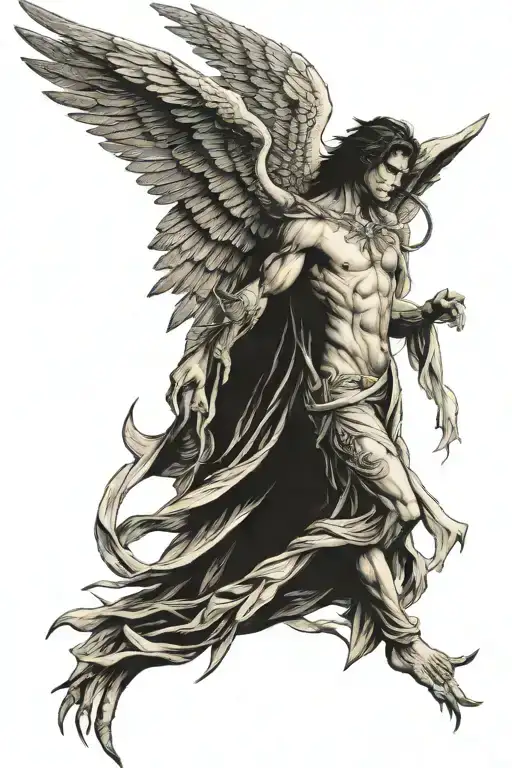 nephilim with wings pointing towrads the sky   one wing  demon one wing angel  tattoo design idea