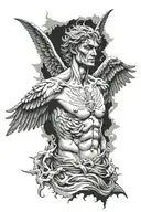 nephilim with wings pointing towrads the sky   one wing  demon one wing angel  tattoo design idea