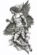 nephilim with wings pointing towrads the sky   one wing  demon one wing angel  tattoo design idea