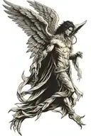 nephilim with wings pointing towrads the sky   one wing  demon one wing angel  tattoo design idea