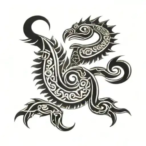 polynesian scorpio pisces symbol intertwined tattoo design idea