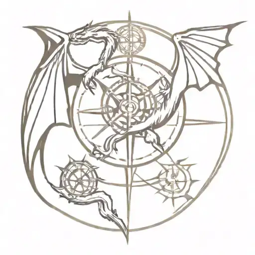 dragon and compass rose tattoo design idea