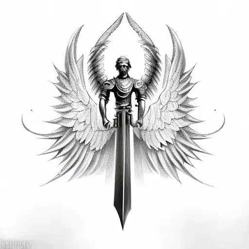 Tatouage de Ailes d'ange épée St Michael