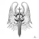 st michael sword one angel wing tattoo design idea
