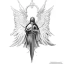 st michael sword one angel wing tattoo design idea