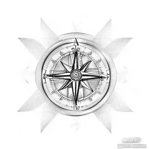 create a minimalist black and white tattoo design of a stylized compass, with simple lines representing the cardinal dir tattoo design idea