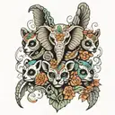 3 headed totem pole elephant panda owl day of the dead design sleeve tattoo design idea