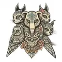 3 headed totem pole elephant panda owl day of the dead design sleeve tattoo design idea