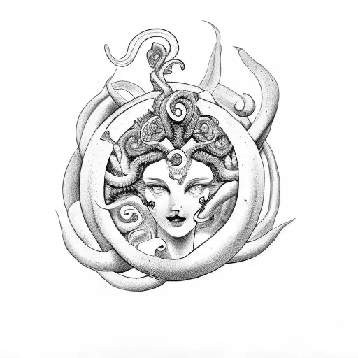 persephone eris medusa pomegranate tattoo design idea