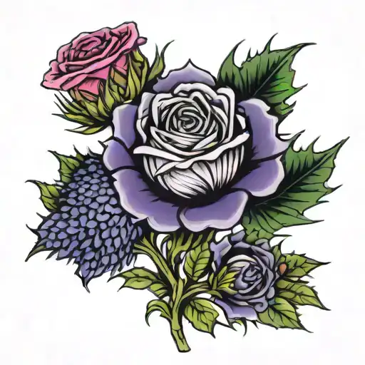 Scottish thistle and rose tattoo design idea