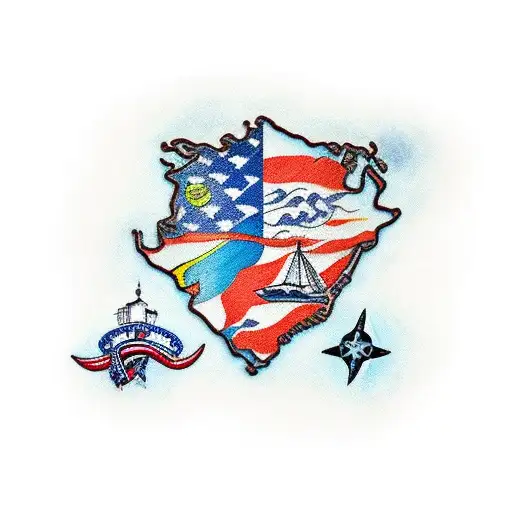 map of panama with nautical themes tattoo design idea