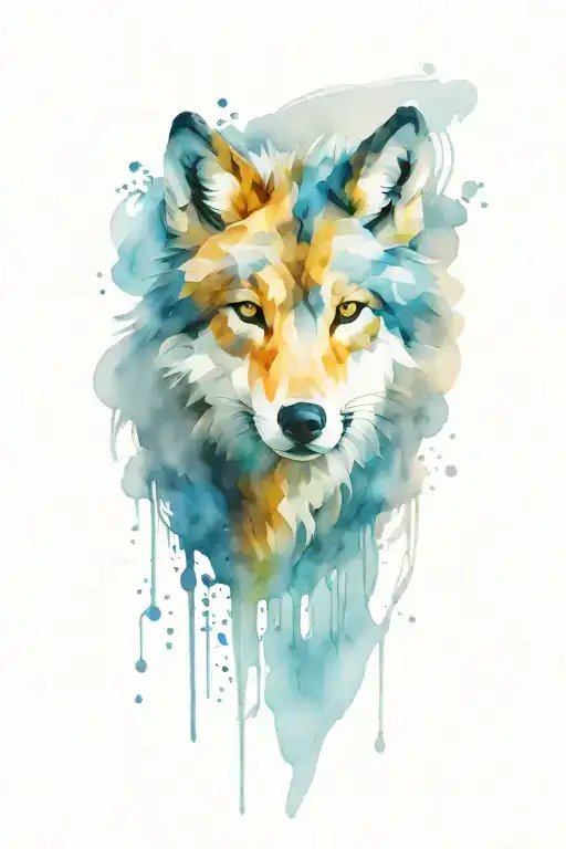 blue grey wolf face emerging centrically in symmetry tattoo design idea