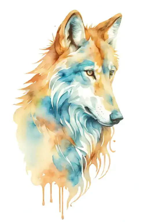 blue grey wolf face tattoo design idea