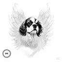 a cavalier king Charles spaniel with wings with clouds below  tattoo design idea