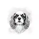 a cavalier king Charles spaniel with wings with clouds below  tattoo design idea