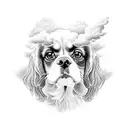 a cavalier king Charles spaniel with wings with clouds below  tattoo design idea