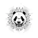 panda with sunflower  tattoo design idea
