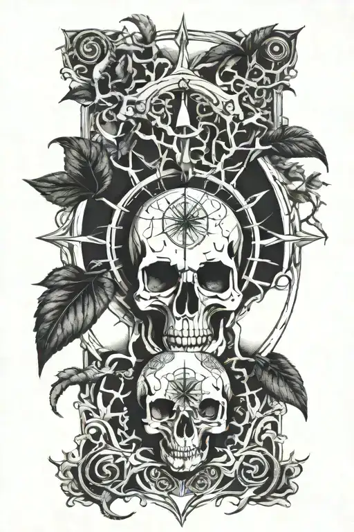 yggdrasil skull compass tattoo design idea