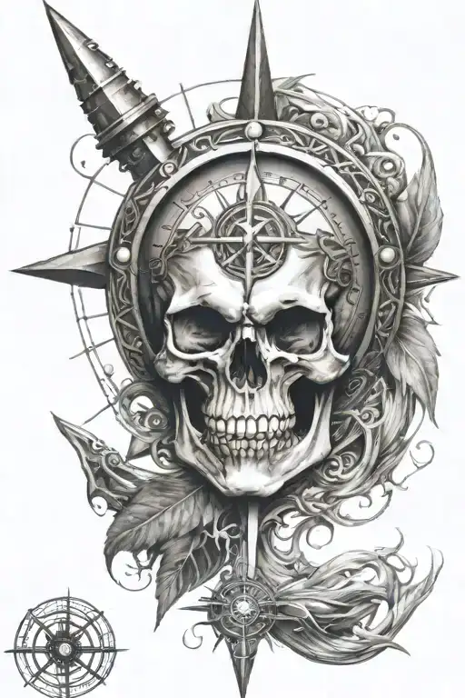 skull viking compass tattoo design idea