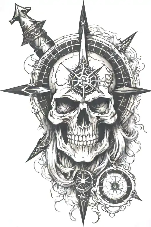 skull viking compass tattoo design idea