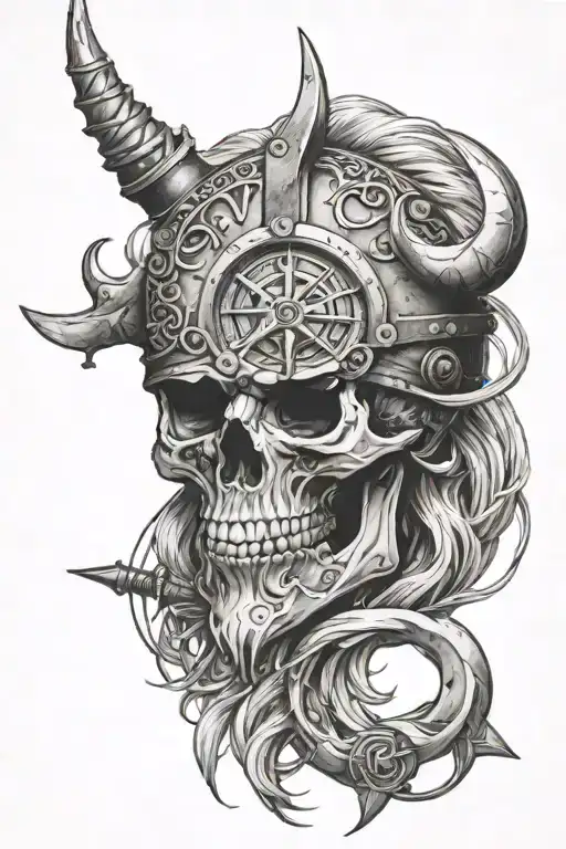 skull viking compass tattoo design idea