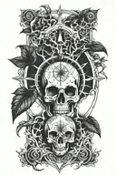 yggdrasil skull compass tattoo design idea