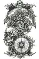 yggdrasil skull compass tattoo design idea