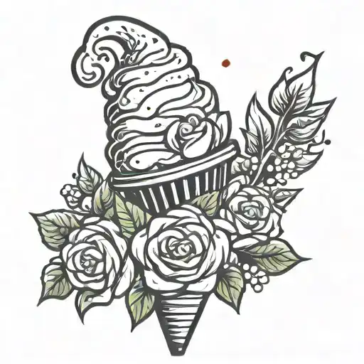 traffic cone ice cream strawberry rose tattoo design idea
