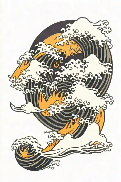 Great Wave off Kanagawa with fire tattoo design idea
