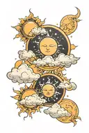 clouds, sun, and moon surrounded tattoo design idea