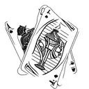 cursive house with deck of cards tattoo design idea