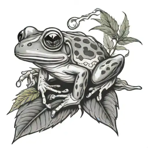 frog smoking joint on marijuana leaf tattoo design idea