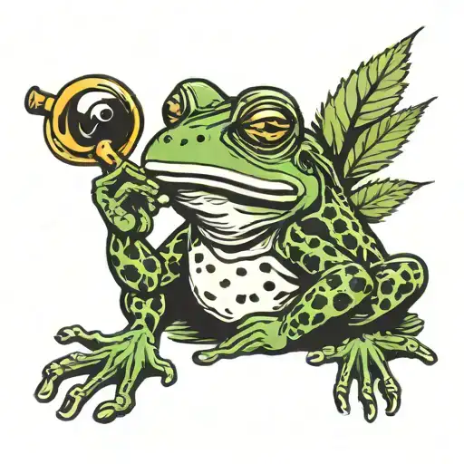 frog smoking pipe on marijuana leaf tattoo design idea