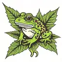 frog smoking pipe on marijuana leaf tattoo design idea