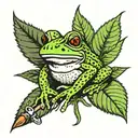 frog smoking pipe on marijuana leaf tattoo design idea