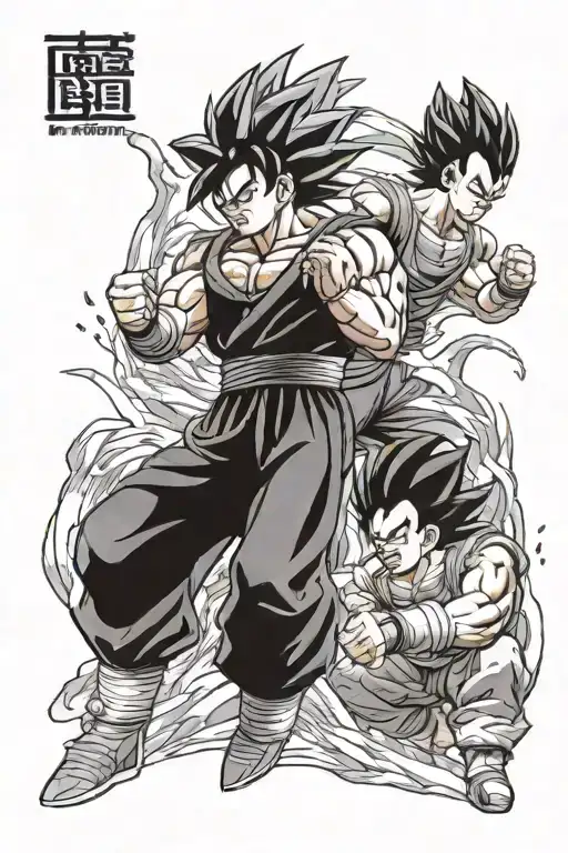 Detailed Goku fighting Vegeta facing off in battle tattoo design idea
