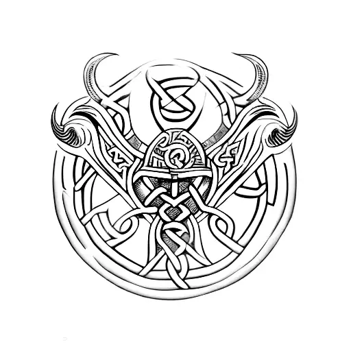 Viking Celtic bindrunes symbolizing strength and rebirth and a phoenix  tattoo design idea