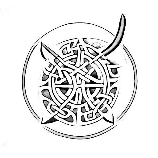 Viking Celtic bindrune sumbolising strength and rebirth like a sword phonix  tattoo design idea