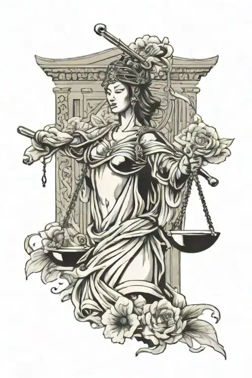lady justice blindfolded tattoo design idea