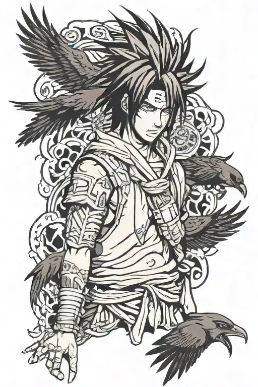 sasuke from Naruto with crows tattoo design idea